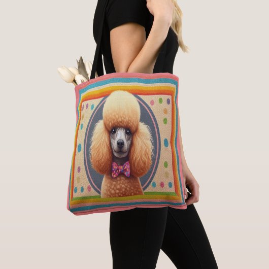 Stijlvol Realistisch Schattige Poodle Dog Kleurrij Tote Bag (Dichtbij)