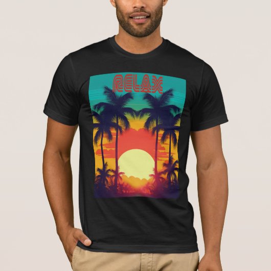 Stijlvol RELAX Retro Tropical Sunset T-shirt (Voorkant)
