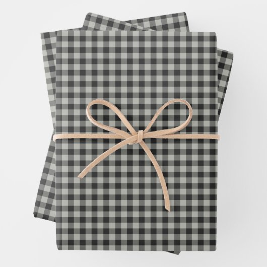 Stijlvol Retro Black en Grey Gingham Pset Pattern Inpakpapier Vel (In situ)