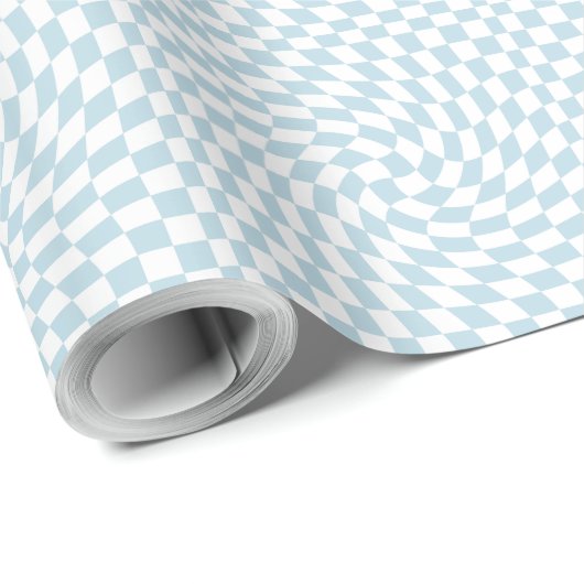 Stijlvol Retro Blue Pastel Warped Checkerboard Cadeaupapier (Rol Hoek)