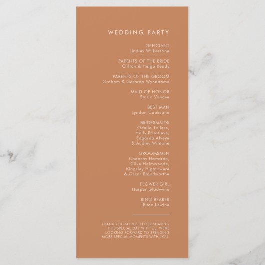 Stijlvol retro-bruin suikertrouwprogramma programmakaart (Achterkant)