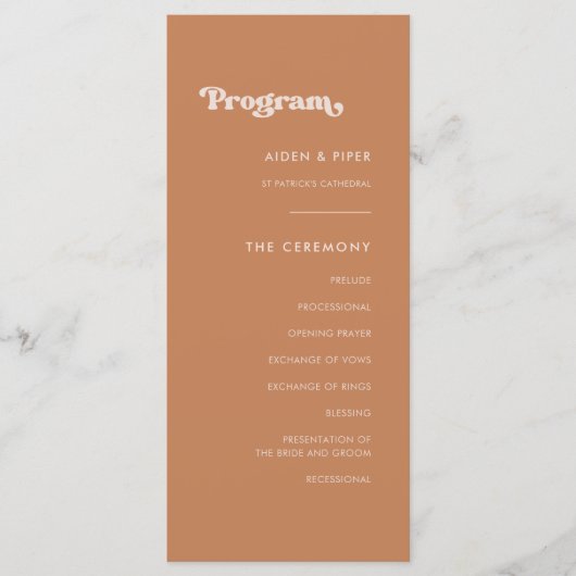 Stijlvol retro-bruin suikertrouwprogramma programmakaart (Voorkant)