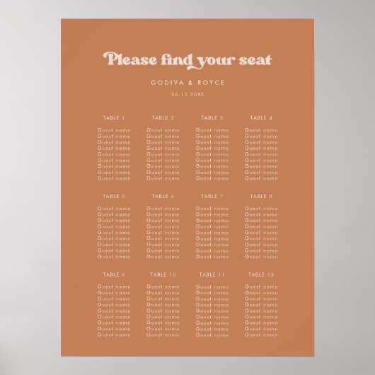 Stijlvol retro-bruine bruinsuiker bruiloft poster (Voorkant)