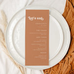 Stijlvol retro bruine suiker Laten we bruiloft ete Menu<br><div class="desc">Laten we eten! Het menu van de bruiloft of van de receptie partij. Een retro-chic-thema: neem dit enigszins  en stijlvolle typografische ontwerp aan voor je trouwkantoorbenodigdheden,  met een verbrand oranje,  terracotta,  bruine suiker & perzikroze kleurthema. Volledig aanpasbare tekst,  kleuren en achtergronden.</div>