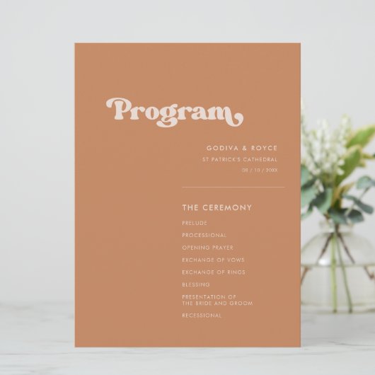 Stijlvol retro bruine suikerbruiloft programmakaart (Staand voorkant)