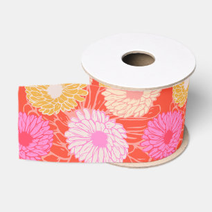 Stijlvol Retro Dahlia Bloempatroon Rood Roze Grosgrain Lint