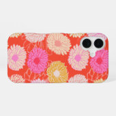 Stijlvol Retro Dahlia Bloempatroon Rood Roze iPhone 16 Hoesje (Achterkant horizontaal)