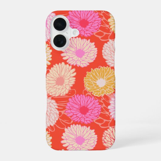 Stijlvol Retro Dahlia Bloempatroon Rood Roze iPhone 16 Hoesje (Achterkant)