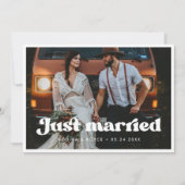 Stijlvol retro Gewoon gehuwde fotokaart Aankondiging (Voorkant)