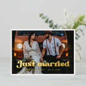 Stijlvol retro Gewoon gehuwde gouden folie fotokaa Uitnodiging (Staand Voorkant)