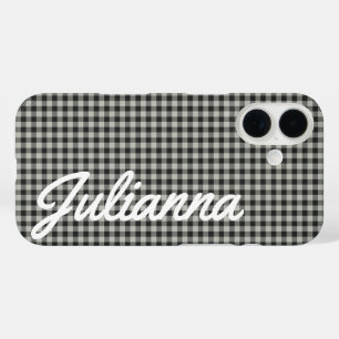 Stijlvol Retro Gray Gingham Pset Persoonlijk iPhone 16 Hoesje