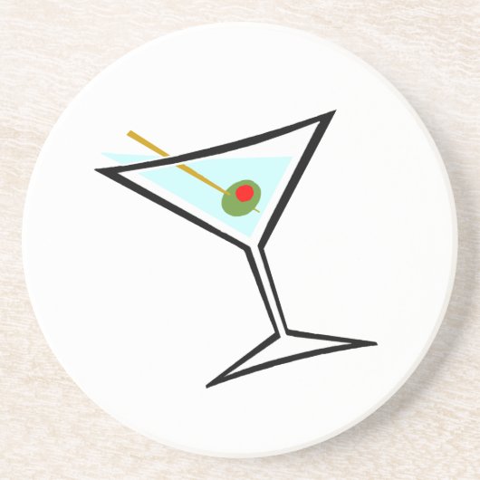 Stijlvol Retro Martini en Groene Olijf met Pimento Zandsteen Onderzetter (Voorkant)