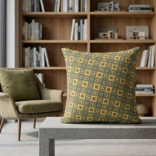Stijlvol Retro Olijfgroen Gouden Geometrisch Patro Kussen