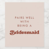 Stijlvol retro pach roze Bridesmaid voorstel Wijn Etiket (Enkel label)
