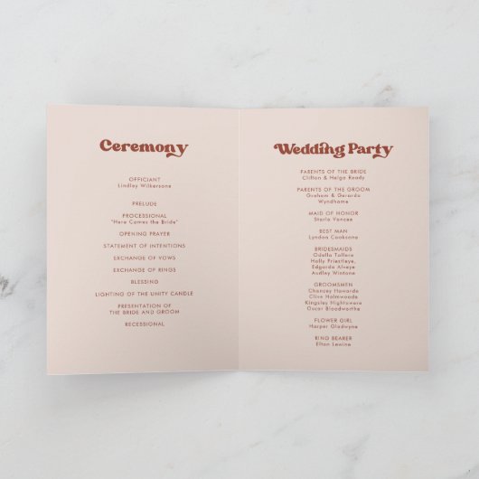 Stijlvol retro peach roze bruiloft gevouwen progra programma (Binnen)
