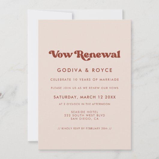 Stijlvol retro peach roze Vow vernieuwing Kaart (Voorkant)