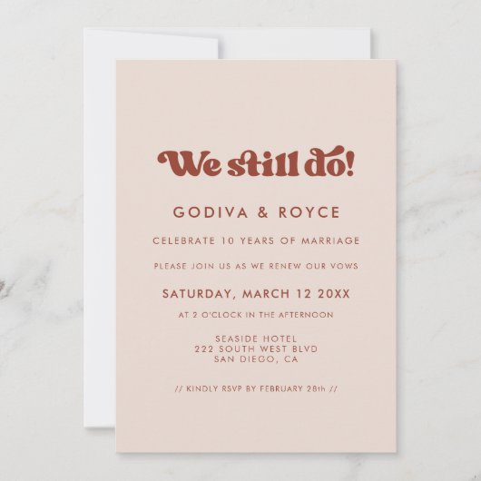 Stijlvol retro peach roze We doen nog steeds Vow-v Kaart (Voorkant)