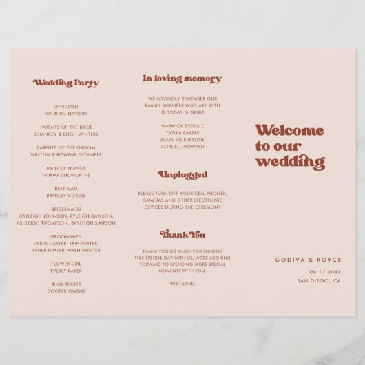 Stijlvol retro perzik roze drievoudig bruiloft pro flyer (Achterkant)