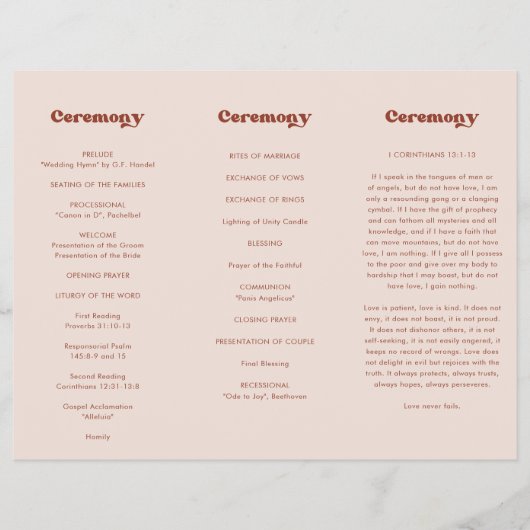 Stijlvol retro perzik roze drievoudig bruiloft pro flyer (Voorkant)