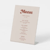 Stijlvol retro pink bruiloft menu reclamebord met voetstuk (Voorkant)