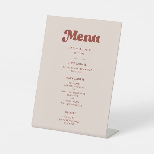 Stijlvol retro pink bruiloft menu reclamebord met voetstuk (Voorkant)