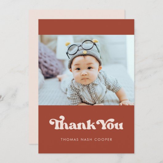 Stijlvol retro Terracotta Baby shower Bedankkaart (Voorkant / Achterkant)