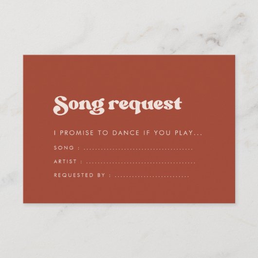 Stijlvol retro terracotta bruiloft Song verzoek Informatiekaartje (Voorkant)