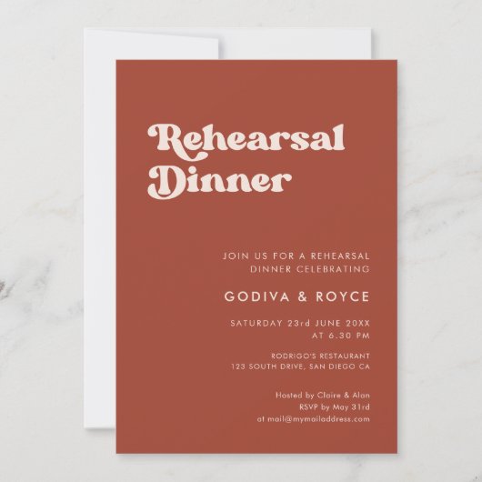 Stijlvol retro terracotta Rehearsal diner Kaart (Voorkant)