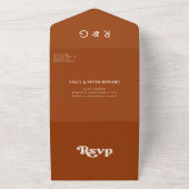 Stijlvol retro verbrand oranje bruiloft all in one uitnodiging (Buitenkant)