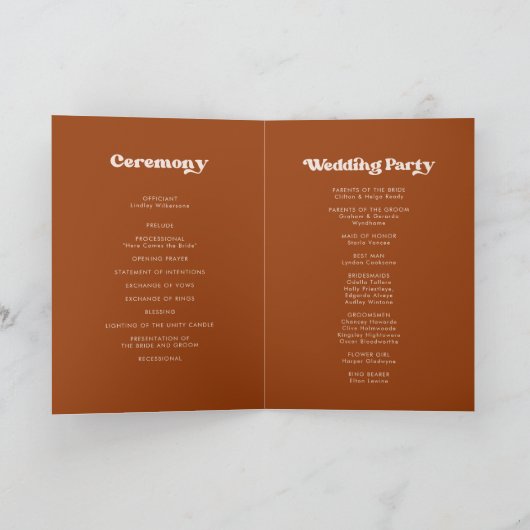 Stijlvol retro verbrand oranje bruiloft gevouwen p programma (Binnen)