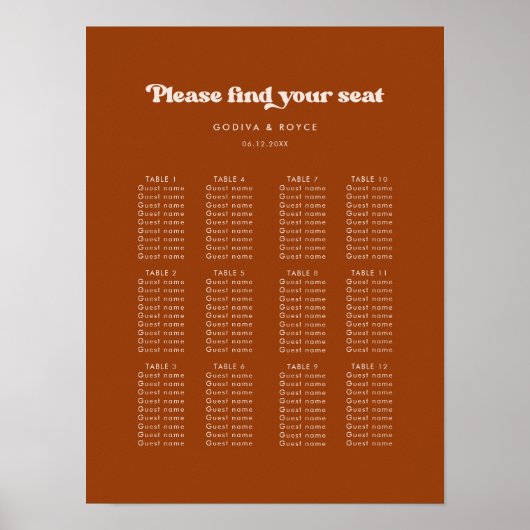 Stijlvol retro verbrand oranje bruiloft poster (Voorkant)