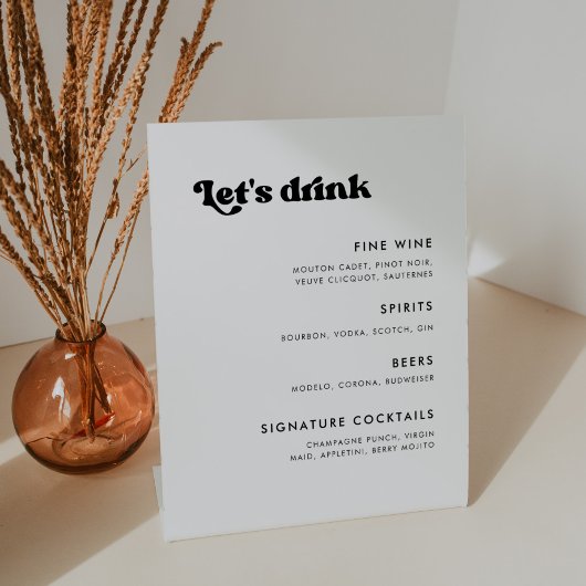 Stijlvol retro zwart & wit bruiloft Bar menu Reclamebord Met Voetstuk