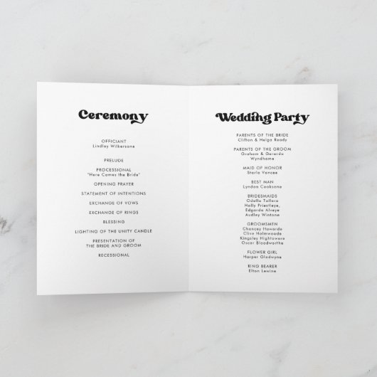 Stijlvol retro zwart-wit trouwprogramma gevouwen programma (Binnen)