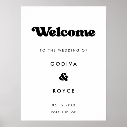 Stijlvol retro zwart-wit Welkom bij onze bruiloft Poster (Voorkant)