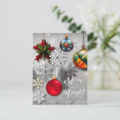 Stijlvol retrokleurrijke siervoorwerpen sneeuwvlok feestdagenkaart (Staand voorkant)