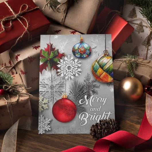 Stijlvol retrokleurrijke siervoorwerpen sneeuwvlok feestdagenkaart