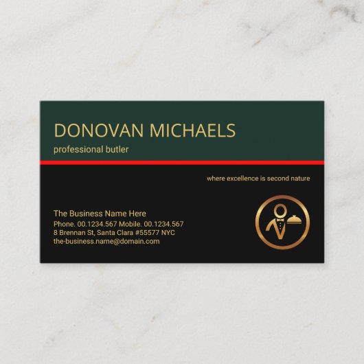 Stijlvol retrolagen rode lijn butler Event Planner Visitekaartje (Voorkant)