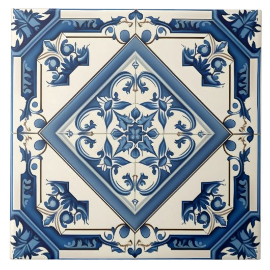 Stijlvol Roestblauw mediterraan patroon Tegeltje (Voorkant)