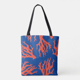 Stijlvol rood blauw koraal patroon tote bag
