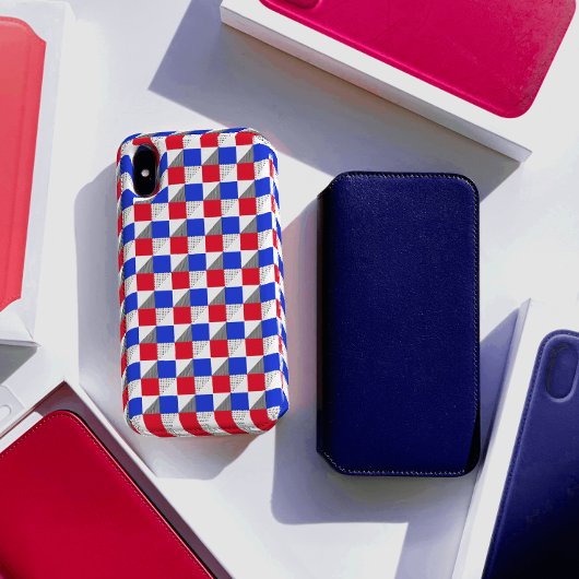 Stijlvol rood Blauw zwart-wit abstract patroon Case-Mate iPhone Case