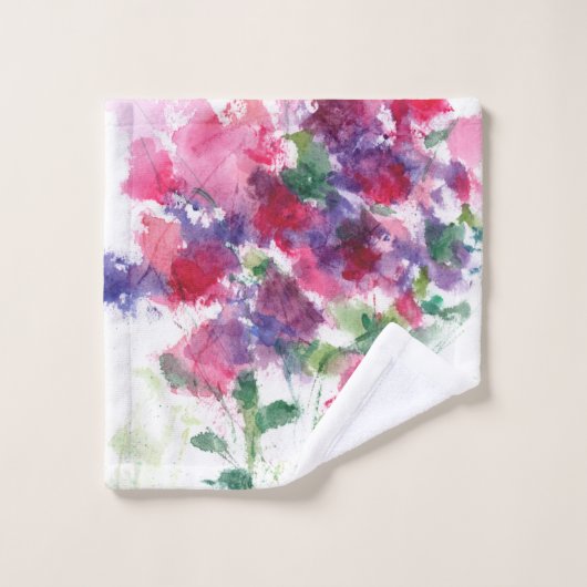 Stijlvol rood en blauw Waterverf Bouquet Painting  Bad Handdoek (Wasdoekje)