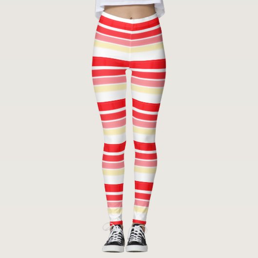 Stijlvol rood- en roze streep-ontwerp leggings (Voorkant)