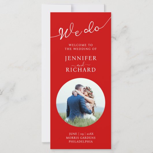 Stijlvol rood en wit foto bruiloft programma (Voorkant)