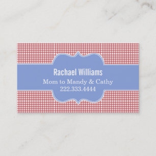 Stijlvol rood en wit Gingham mama Play Date Card Contactkaartje
