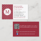 Stijlvol rood en wit monogram fotograaf visitekaartje (Voorkant / Achterkant)