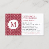 Stijlvol rood en wit monogram fotograaf visitekaartje (Voorkant)