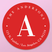 Stijlvol rood en wit monogram retouradres ronde sticker