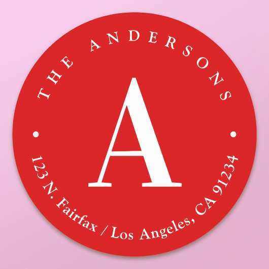 Stijlvol rood en wit monogram retouradres ronde sticker