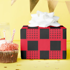 Stijlvol rood en zwart gebuffel dambord cadeaupapier