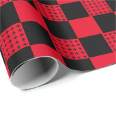 Stijlvol rood en zwart gebuffel dambord cadeaupapier (Rol Hoek)